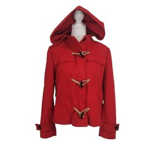 Anthropologie | Hinge Red Toggle Wool Blend Hooded Coat Jacket